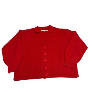 Richard and Company Red Lambswool Angora Ribbed Cardigan Sweater Medium Vintage